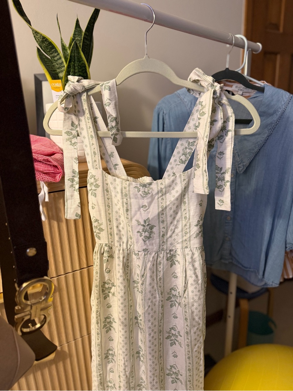 Blu Pepper Green and Cream Floral Tie-Shoulder Midi Dress